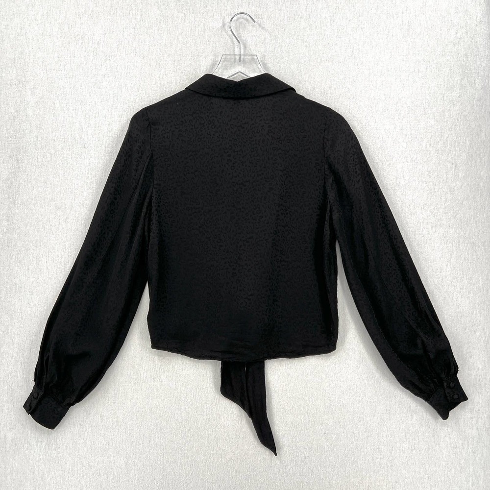 GOOD AMERICAN Leopard Jacquard Tie Front Top Womens Medium 2 Black Long Sleeve - Picture 3 of 16
